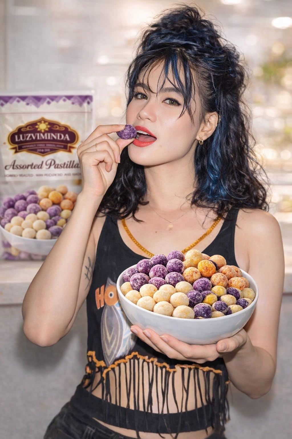 Luzviminda pastillas en mesa de fiesta listos para compartir en reuniones