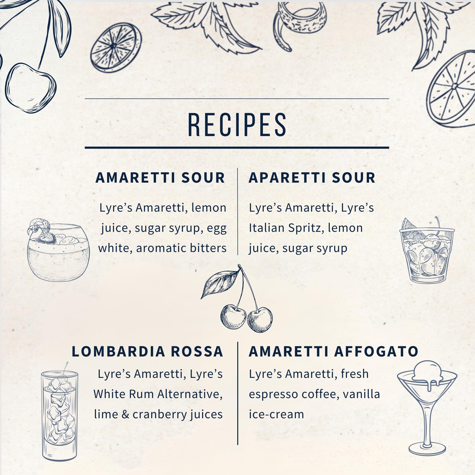 Lyre’s Amaretti servida con hielo, refresco sin alcohol y sabor auténtico