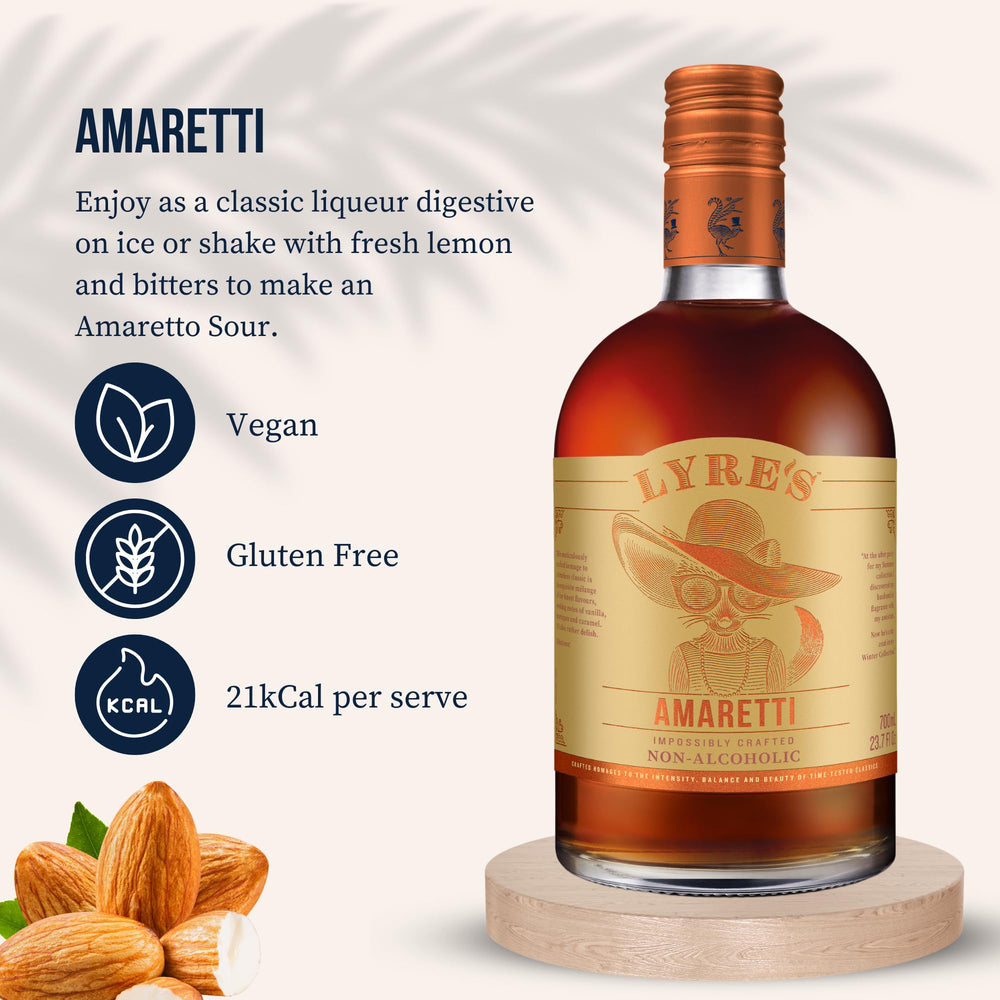 Lyre’s Amaretti textura del líquido ámbar, muestra cuerpo y notas de nuez