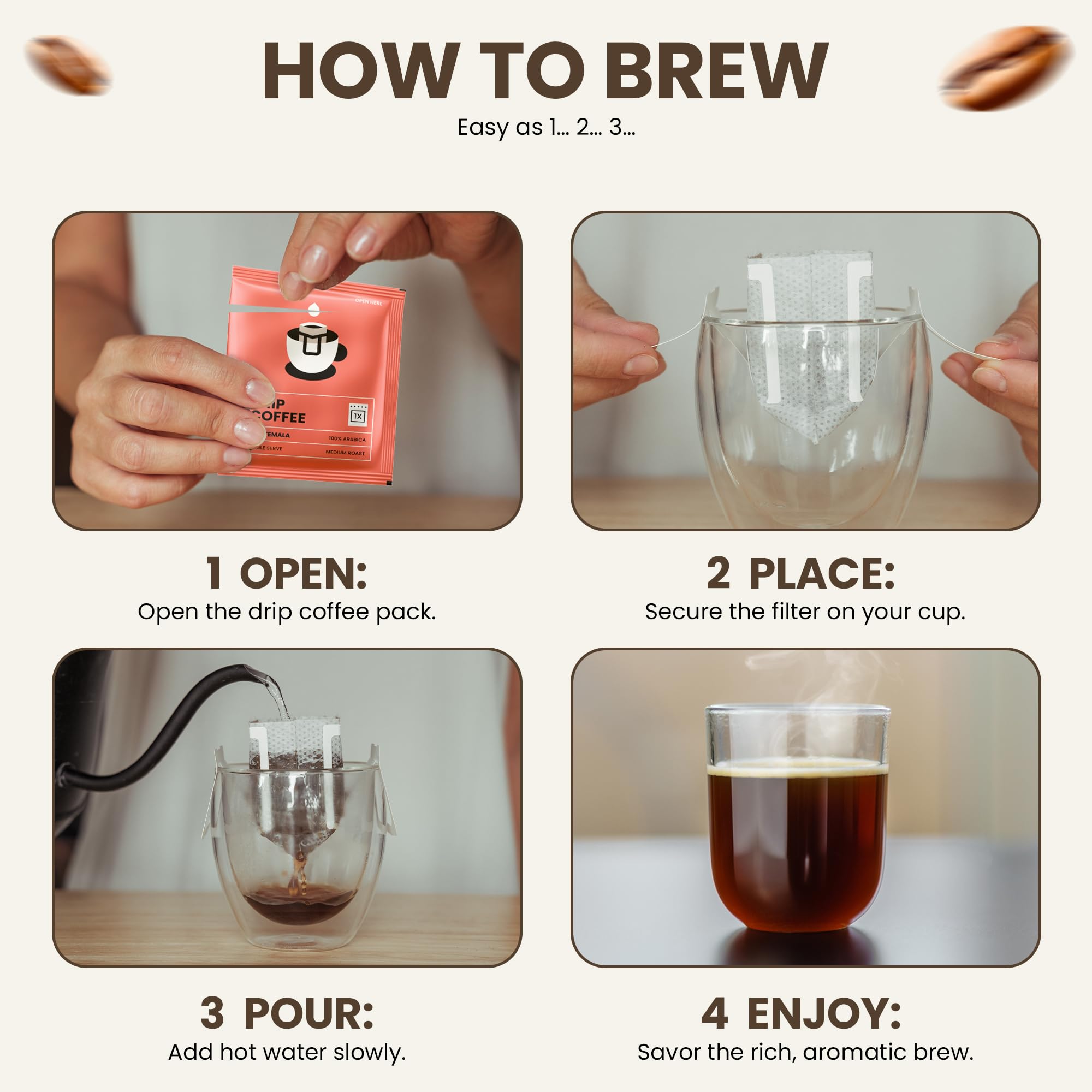 M MONDO sobre pour-over abierto con café listo y limpio