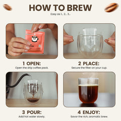 M MONDO sobre pour-over abierto con café listo y limpio