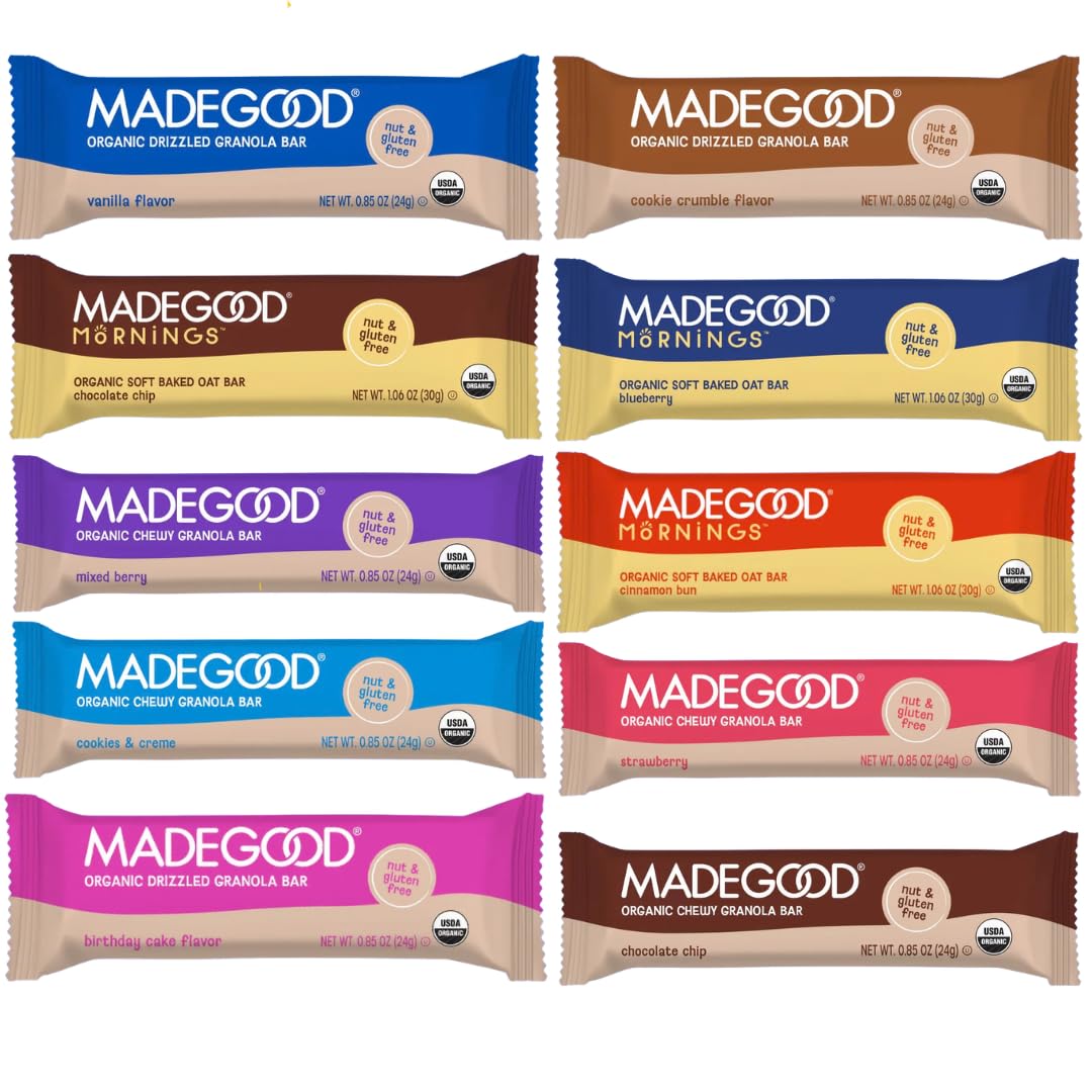 Made Good caja frontal mostrando las 20 barras, variedad y conveniencia