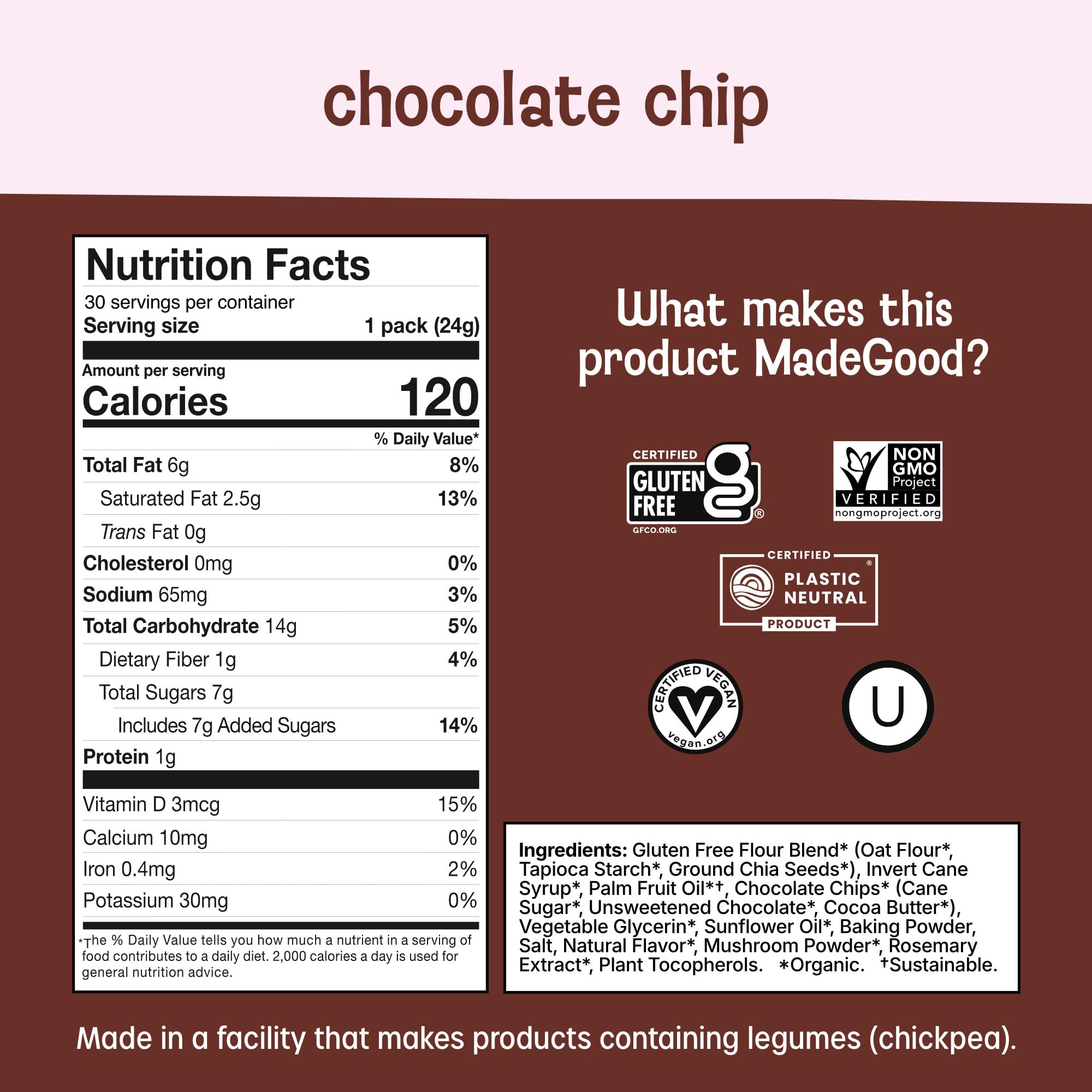 MadeGood primer plano de una galleta, muestra textura blanda