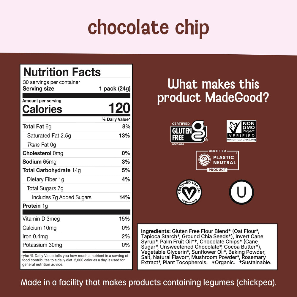 MadeGood primer plano de una galleta, muestra textura blanda