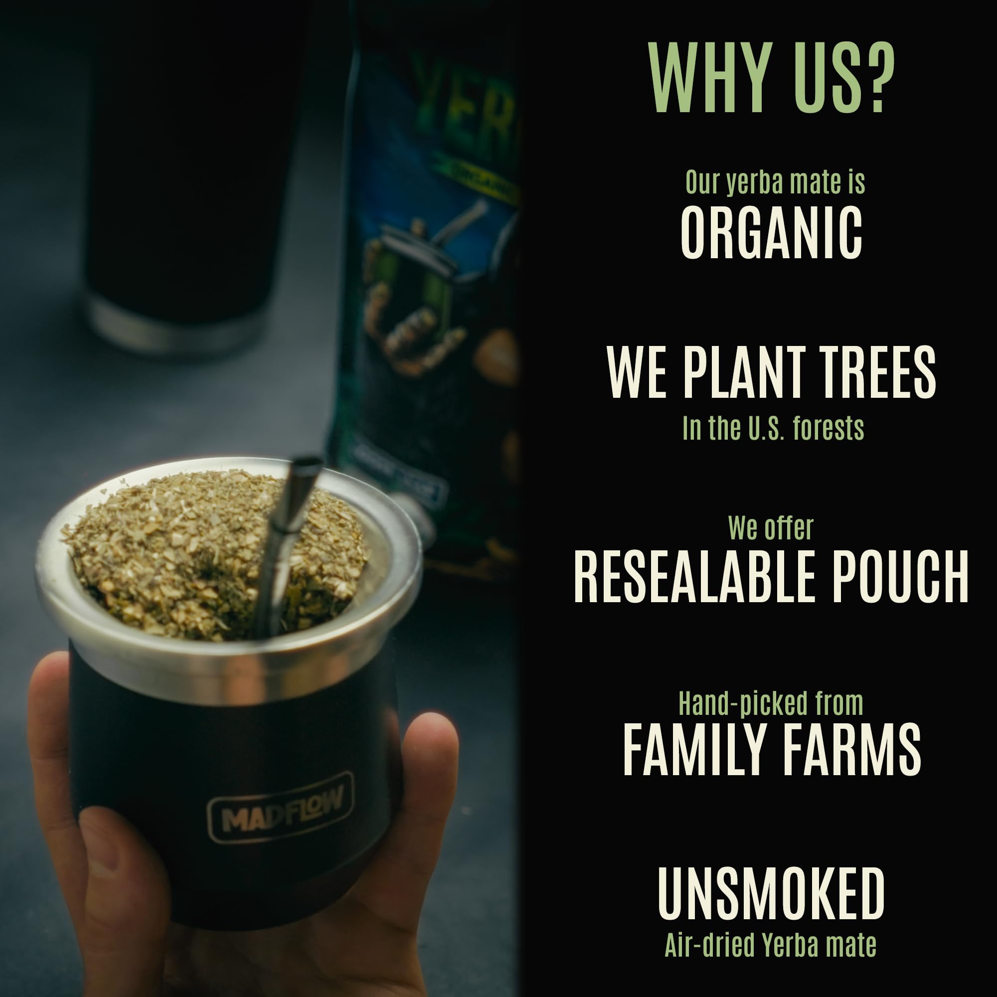 MADFLOW hojas sueltas textura verde para una infusión limpia y sin humo