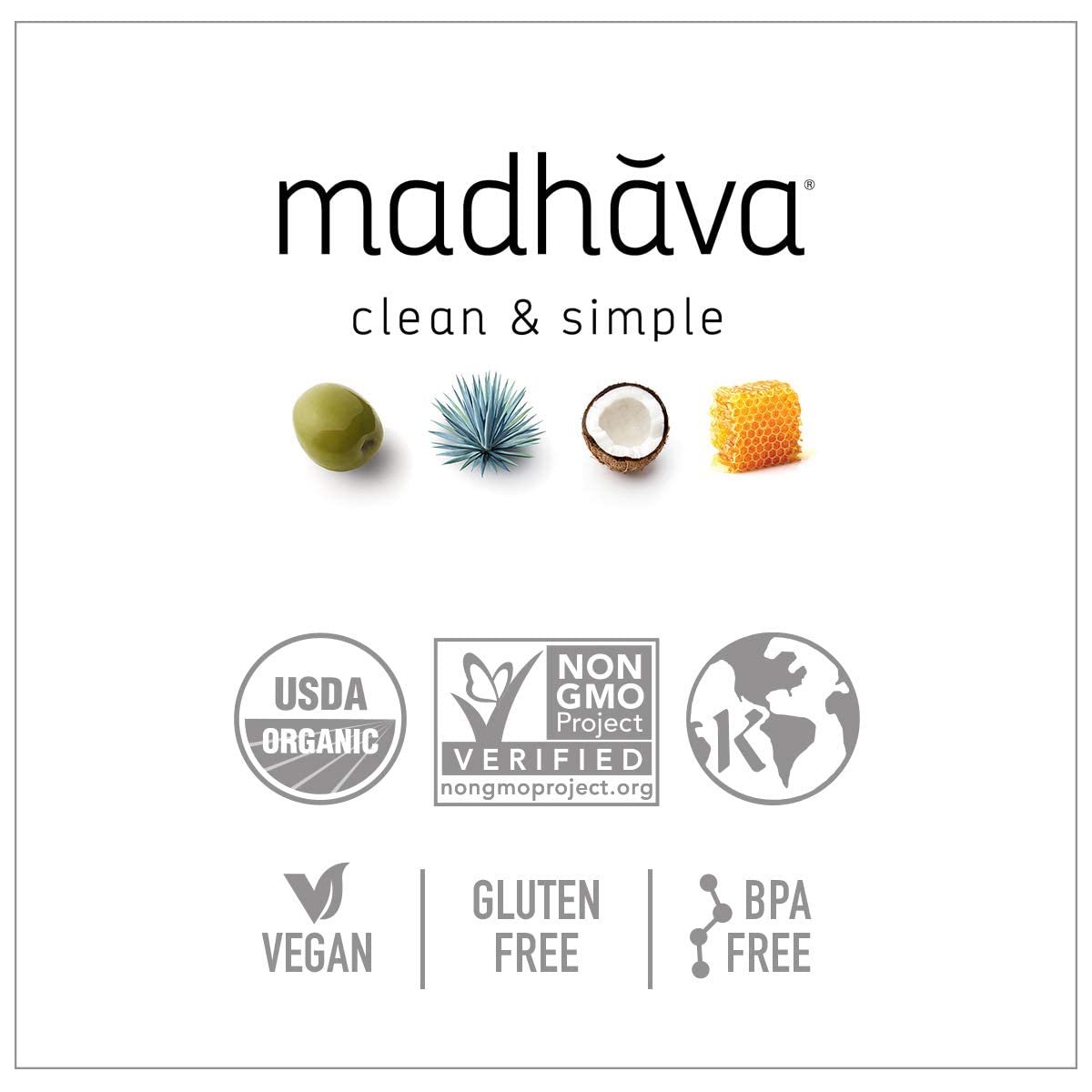 Madhava sello orgánico y kosher en etiqueta que garantiza calidad