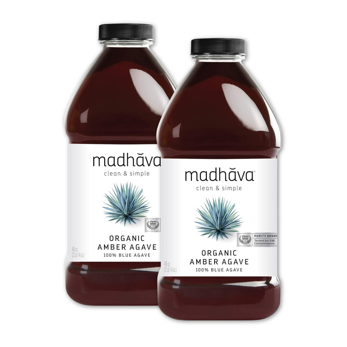 Madhava frente del empaque mostrando botella grande y etiqueta clara