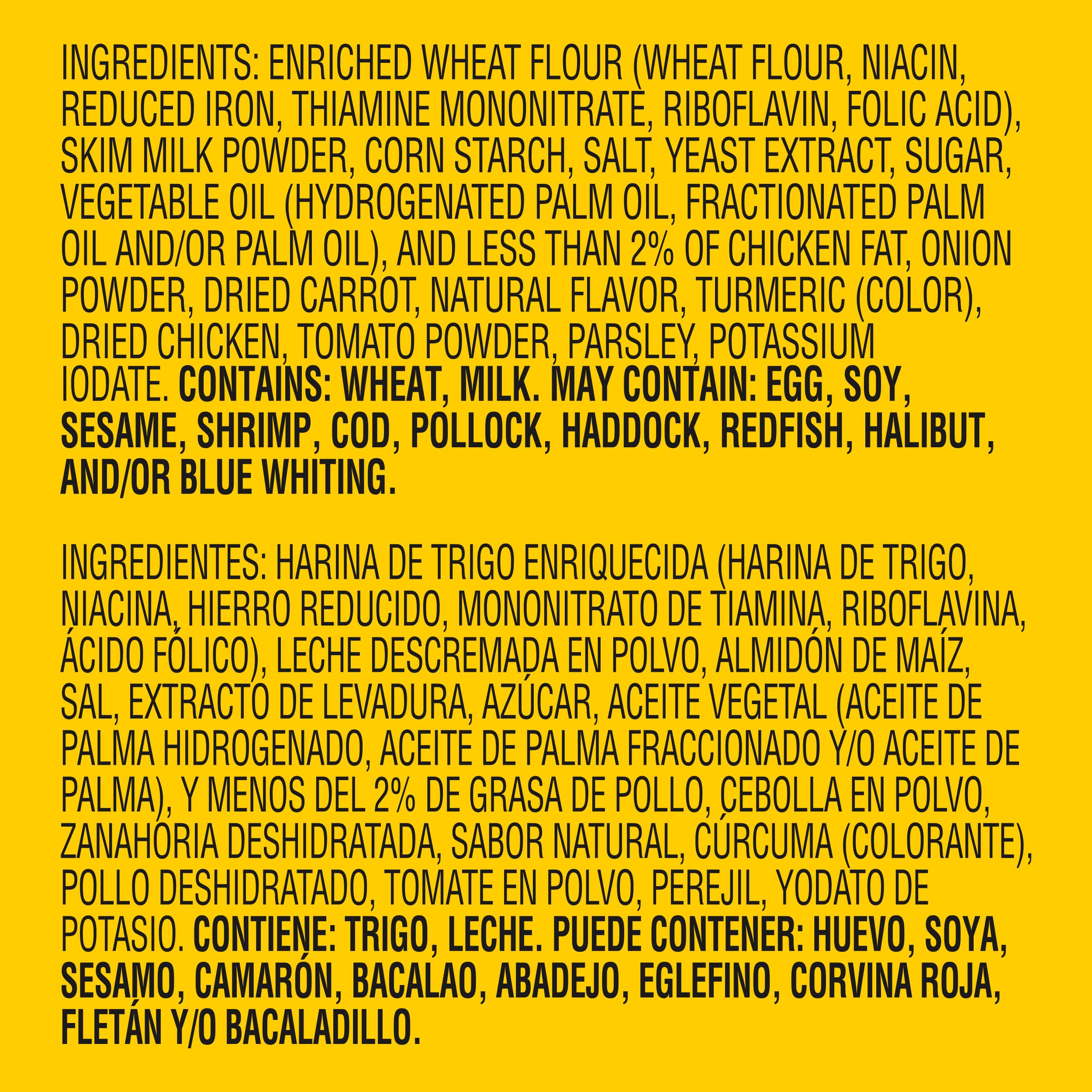 Maggi paquete junto a una regla para escala, tamaño práctico
