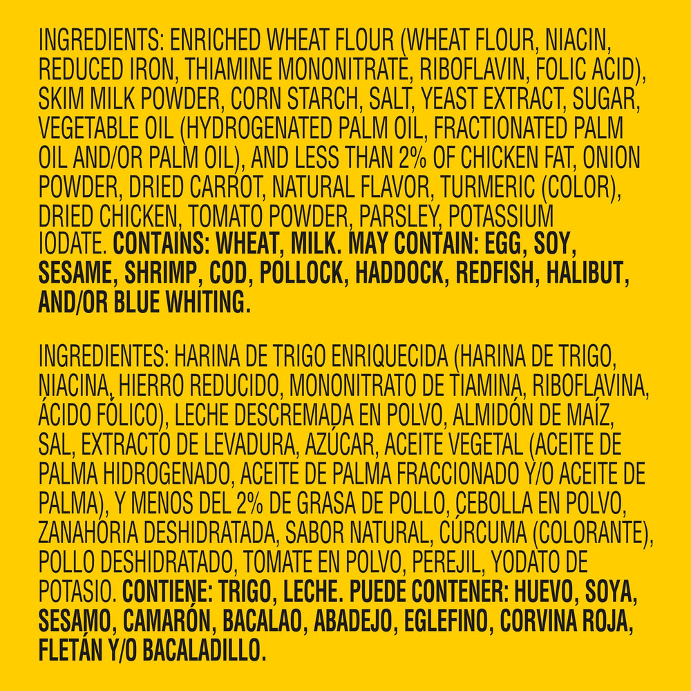 Maggi paquete junto a una regla para escala, tamaño práctico