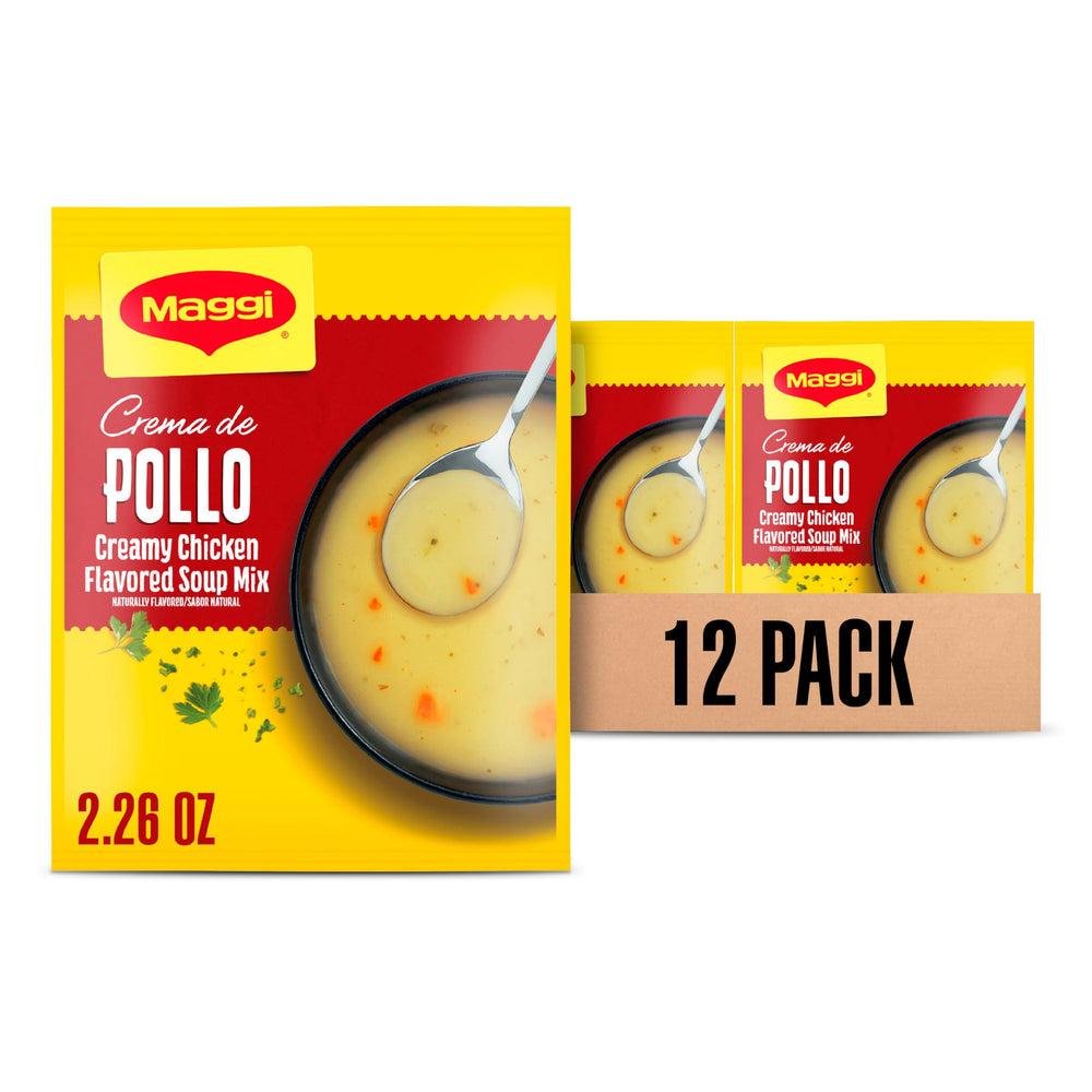 Maggi paquete frontal mostrando la mezcla, conveniencia inmediata