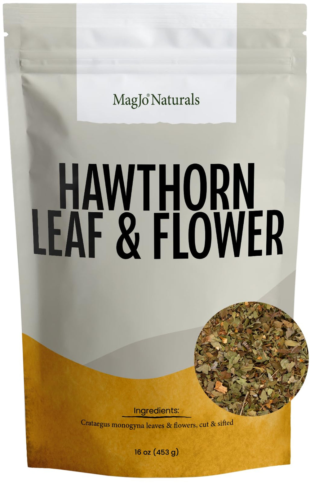 MagJo paquete frontal de hoja y flor de espino, producto listo para infusionar