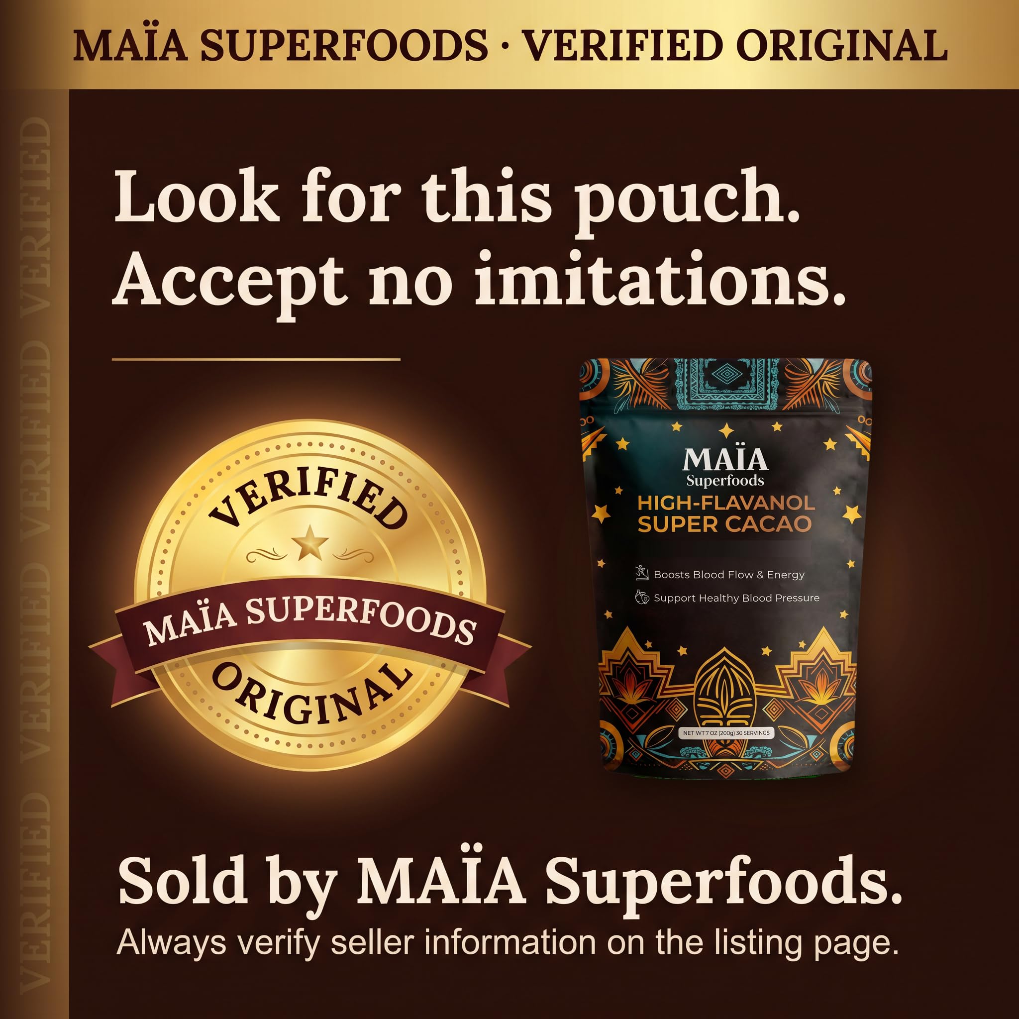 Maïa Superfoods polvo de cacao en primer plano mostrando textura fina y pura