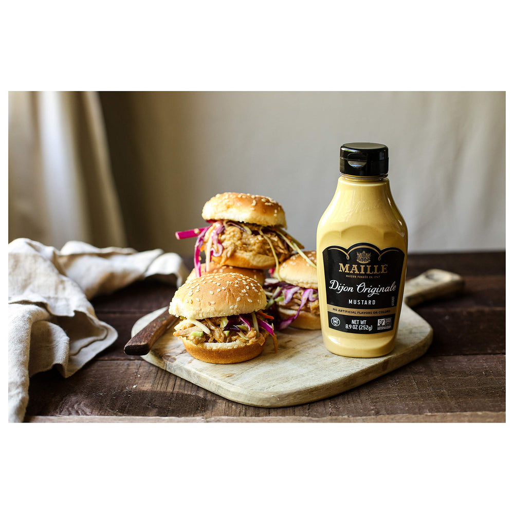 Maille etiqueta con certificaciones NON GMO, sin gluten y kosher visibles
