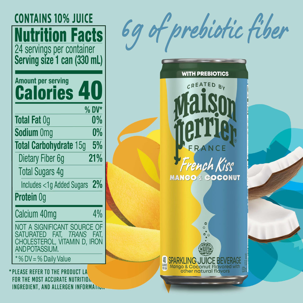 Maison Perrier etiqueta con ingredientes indicando jugo real y prebióticos
