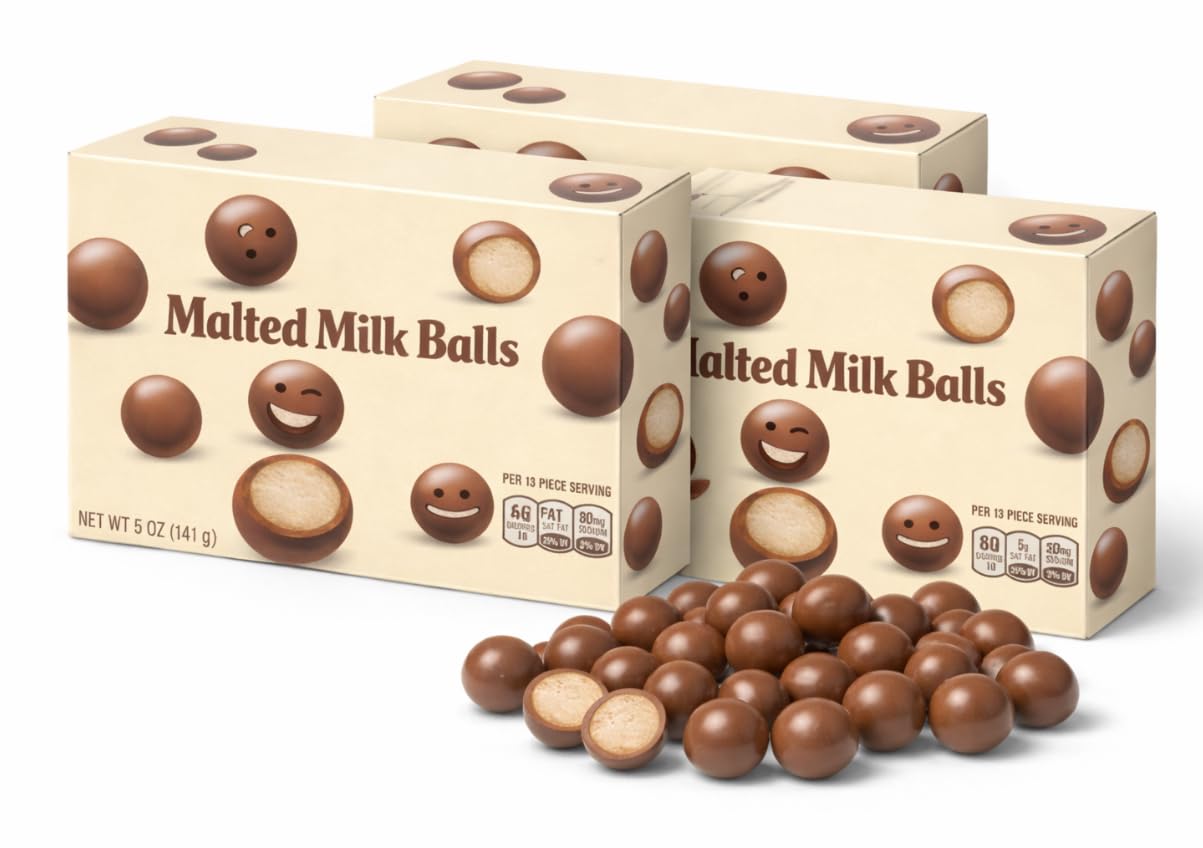 Generic caja frontal de Malted Milk Balls mostrando la porción y conveniencia
