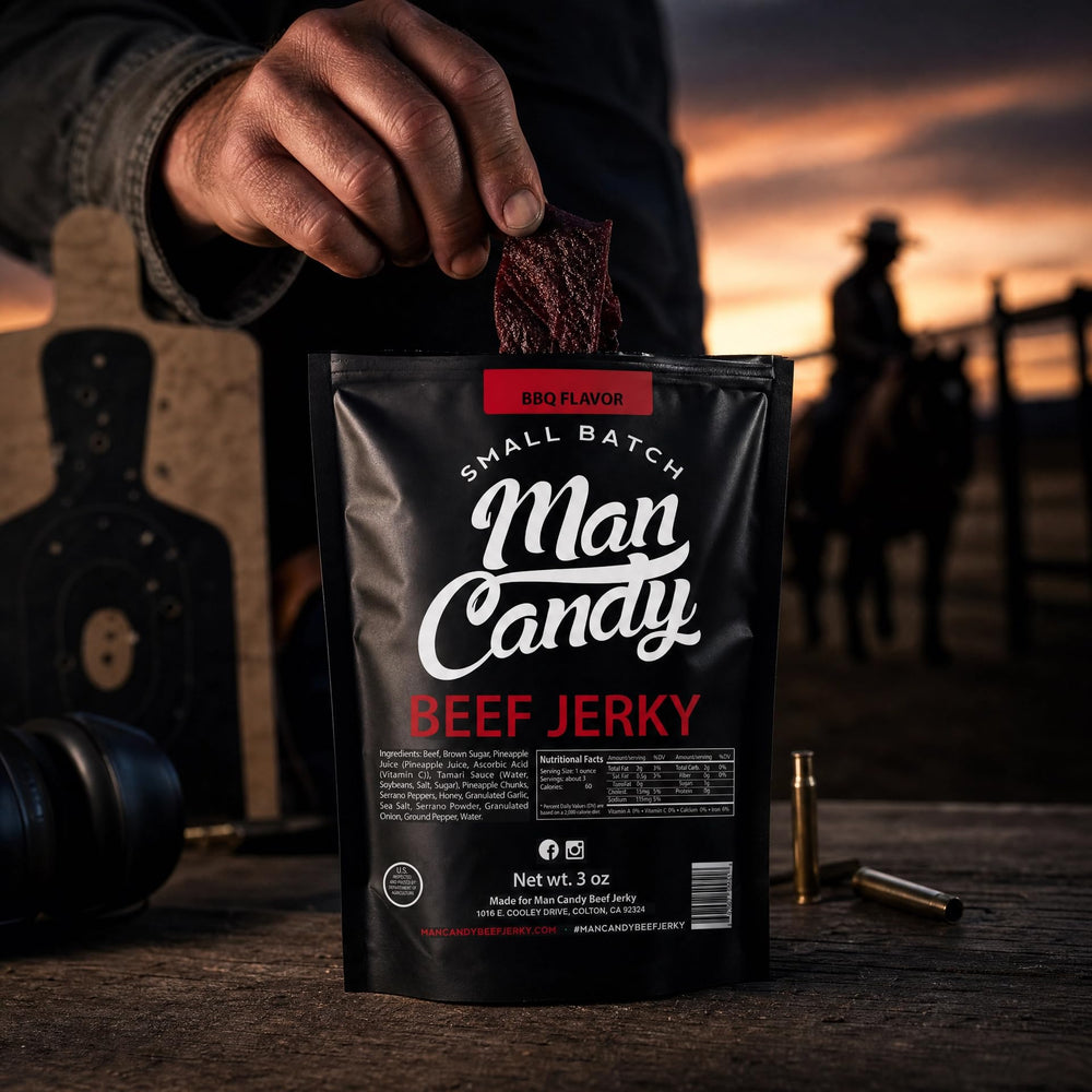 Man Candy etiqueta nutricional que indica alto contenido proteico
