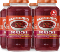 Manischewitz borscht frontal del envase mostrando la etiqueta y tamaño