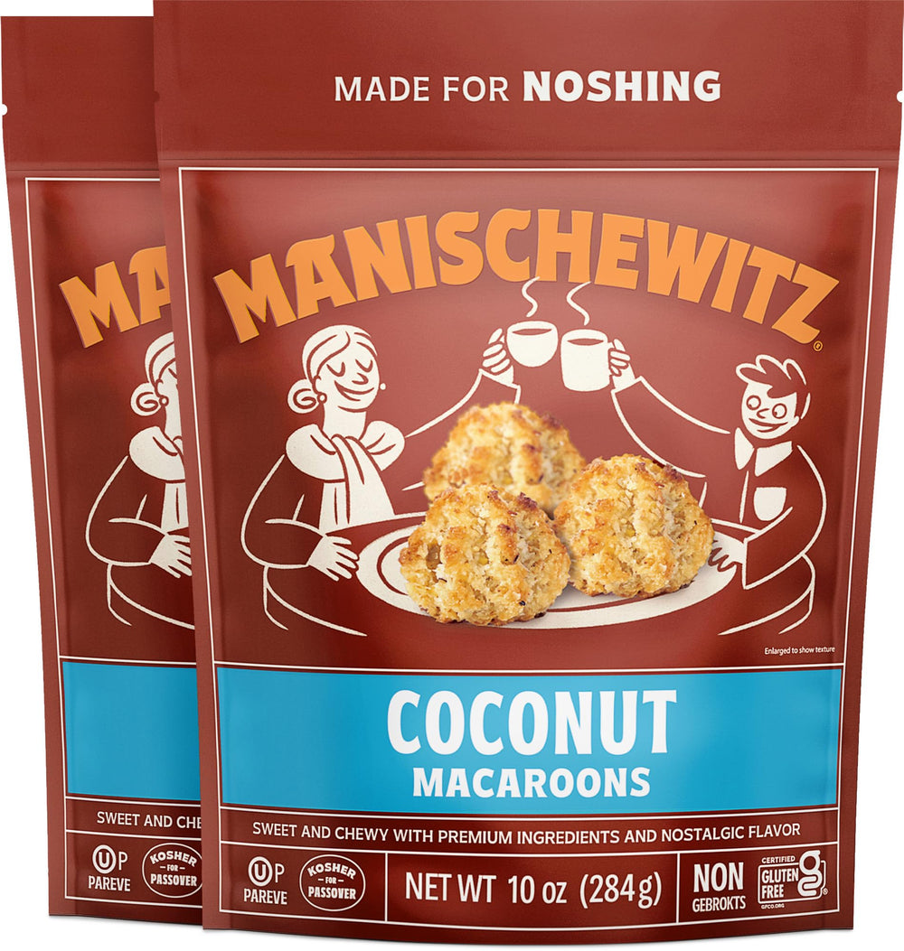 Manischewitz paquete frontal mostrando diseño y certificaciones, facilita elección informada