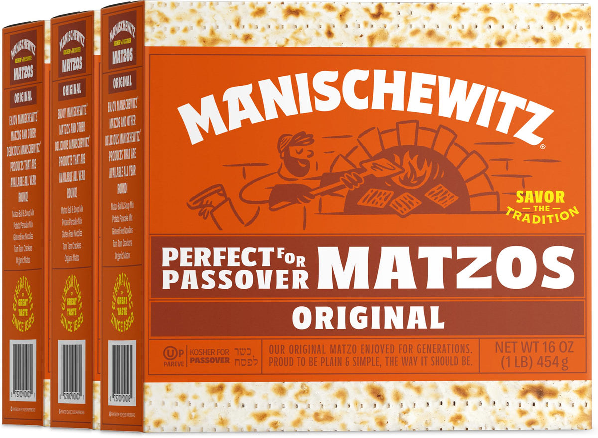 Manischewitz paquete frontal mostrando marca y formato de valor, útil para compras festivas