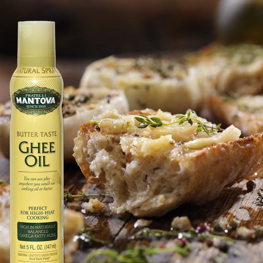 Mantova spray ghee rociado final sobre ensalada para sabor y acabado