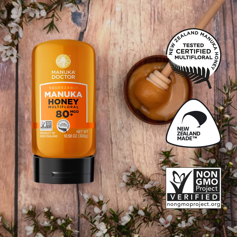Manuka Doctor etiqueta con sello de Producto de Nueva Zelanda y certificación