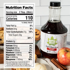 Maple Valley etiqueta orgánica en detalle, garantía de ingredientes naturales