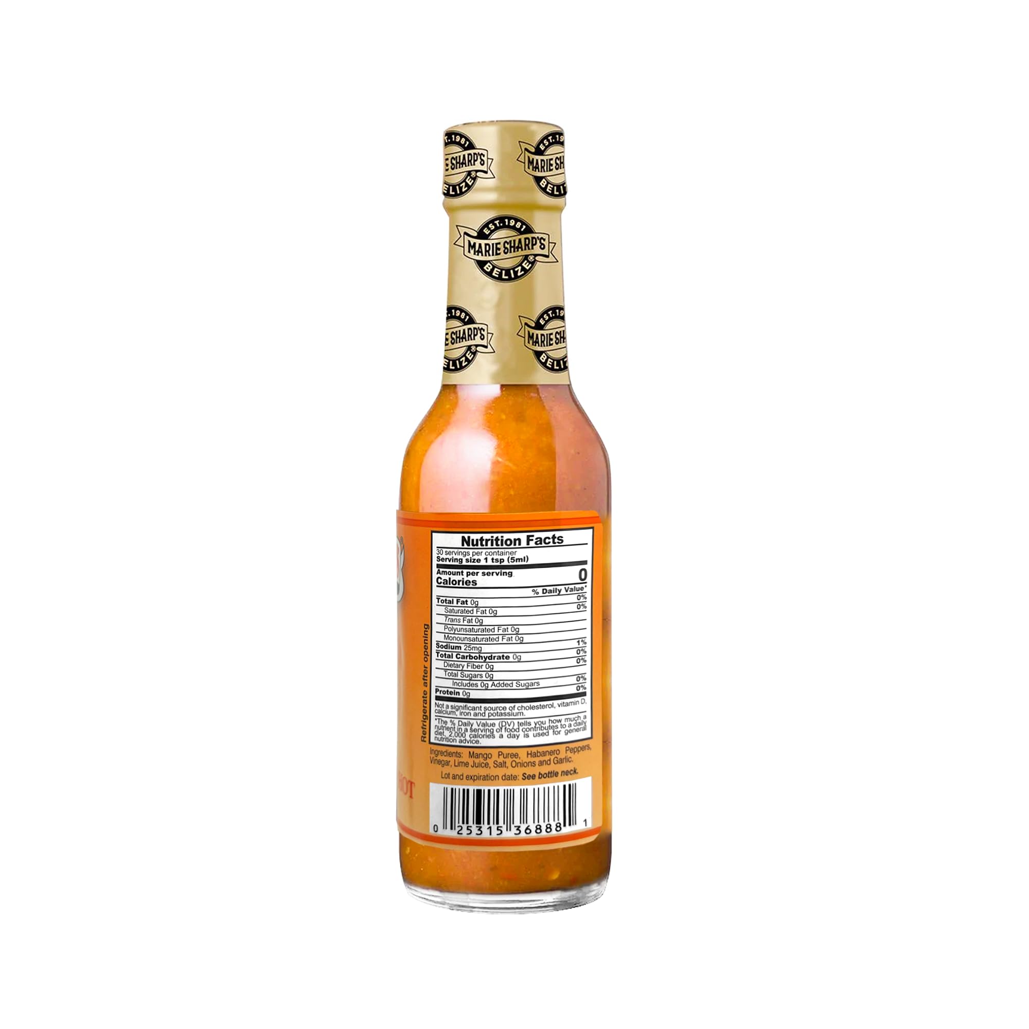 Marie Sharp's textura de la salsa mostrando pulpa de mango y cuerpo brillante