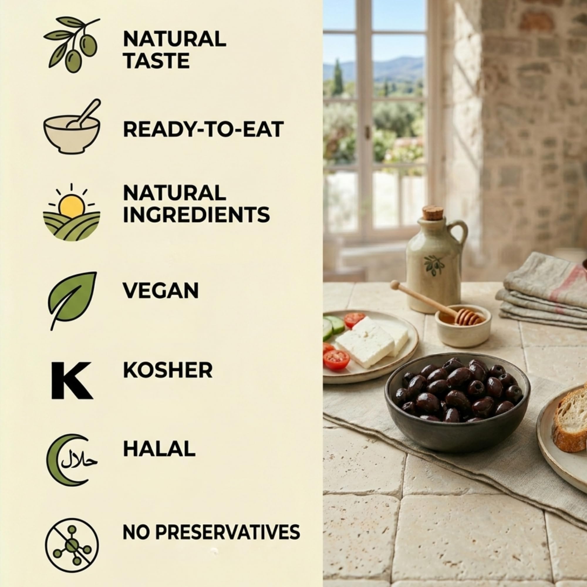 Marmarabirlik aceitunas en plato listas para servir, aportan sabor mediterráneo