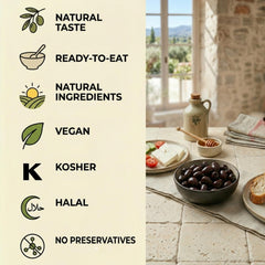 Marmarabirlik aceitunas en plato listas para servir, aportan sabor mediterráneo