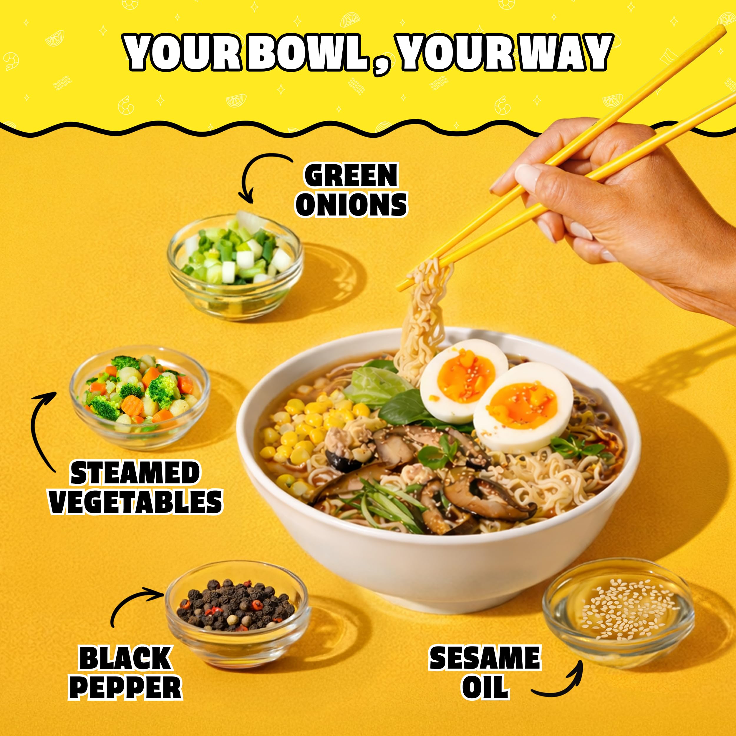 Maruchan bowl personalizado con verduras y huevo que mejora valor nutricional