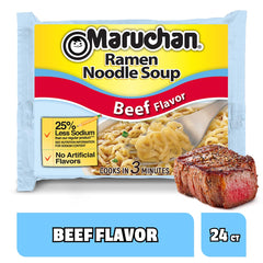 Maruchan sobre de condimento abierto junto a fideos destacando control de sazón