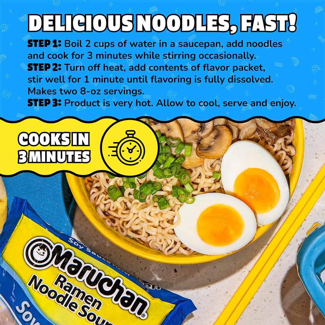 Maruchan paquete abierto con fideos y sobre dentro listo para preparar