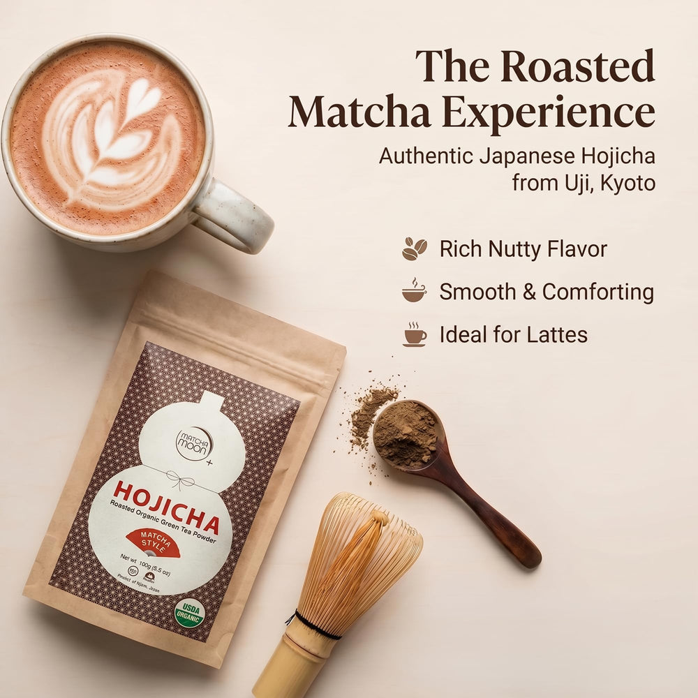 Matcha Moon etiqueta con sellos USDA y JONA, garantía de cultivo orgánico