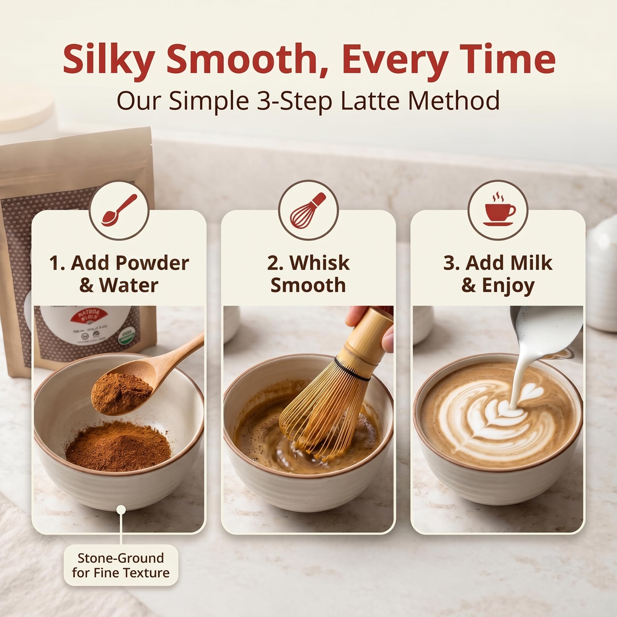 Matcha Moon latte caliente de hojicha servido espumado, sabroso y bajo en cafeína