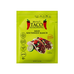 Mateo's frente del paquete de sobres, muestra práctico y sabor consistente