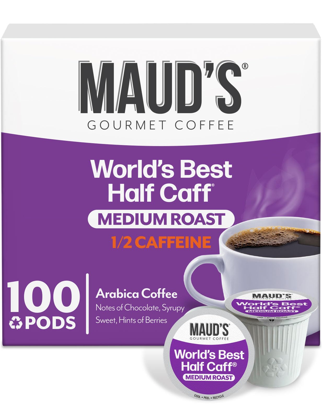 MAUD'S caja frontal de 100 cápsulas mostrando diseño y cantidad, conveniencia clara