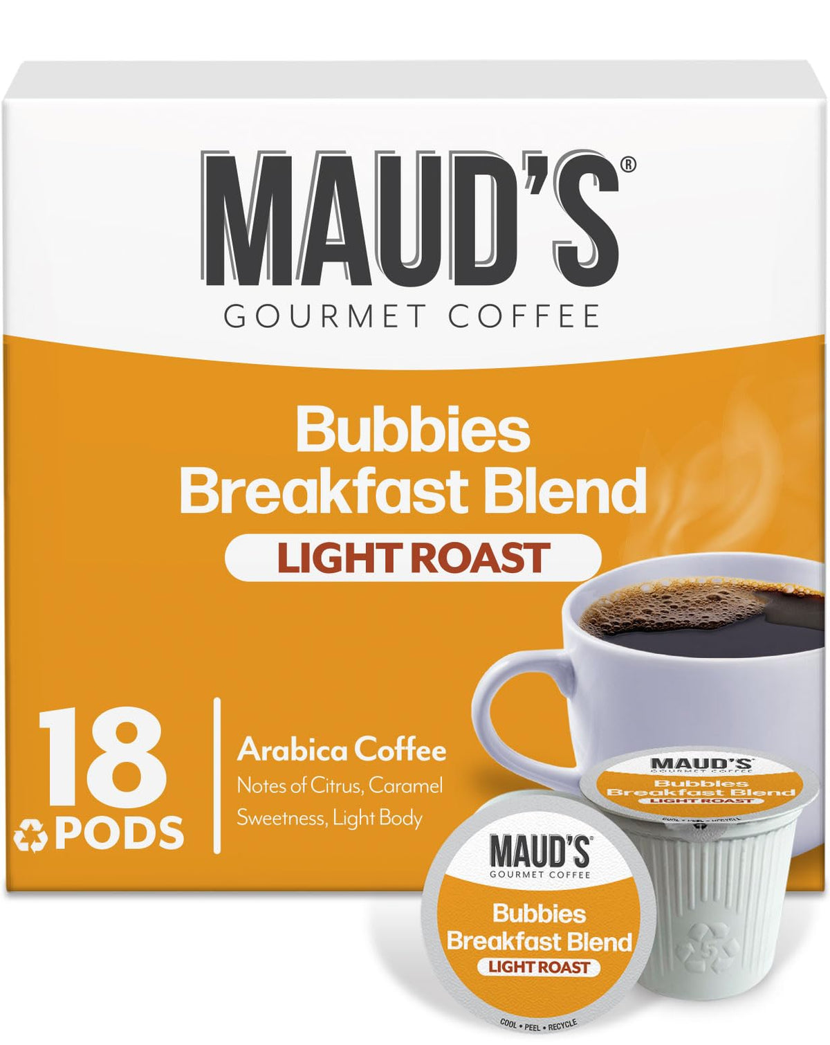 MAUD'S caja frontal 18 cápsulas, presentación clara y conveniente