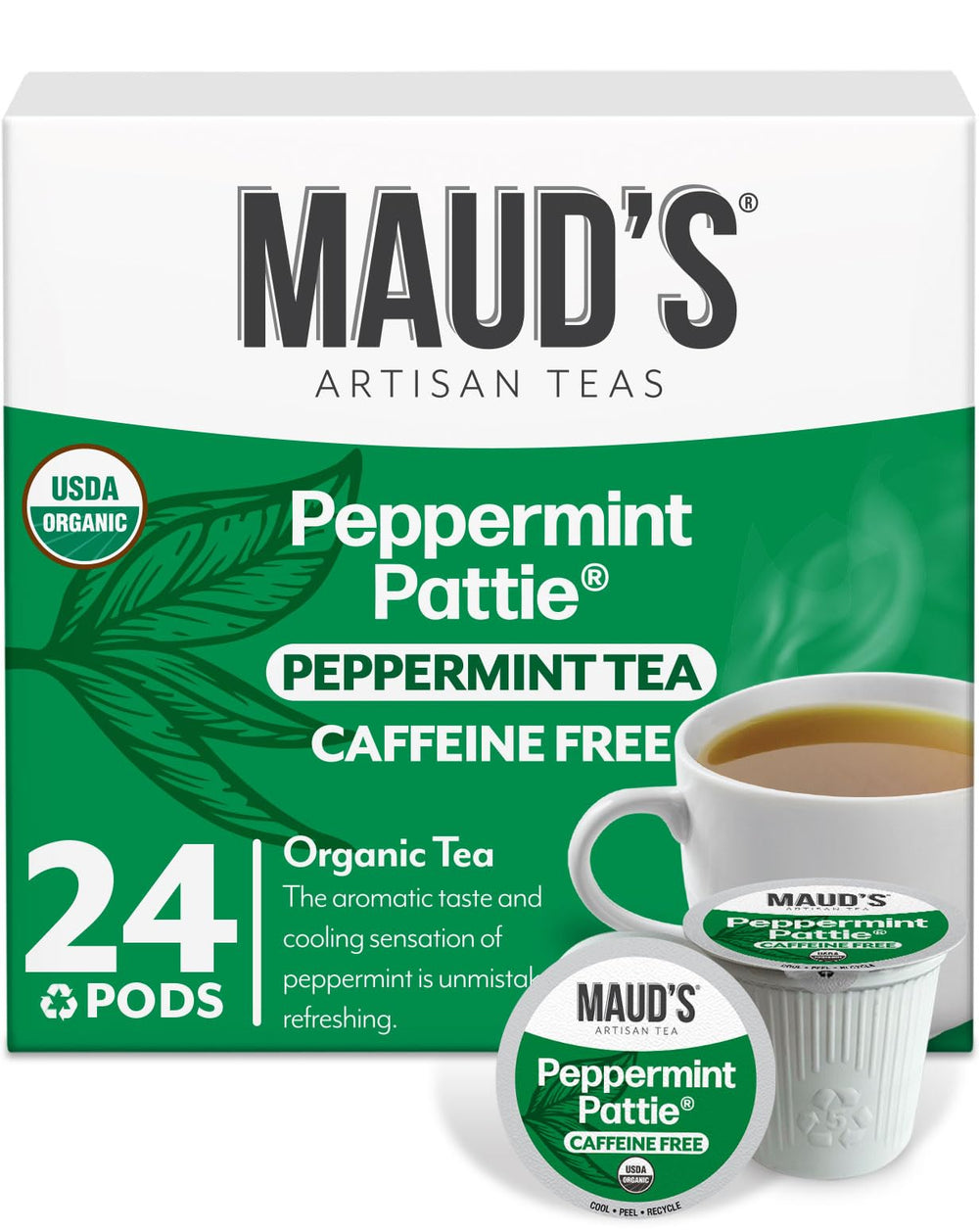MAUD'S caja frontal 24ct mostrando diseño y sello orgánico, conveniencia inmediata