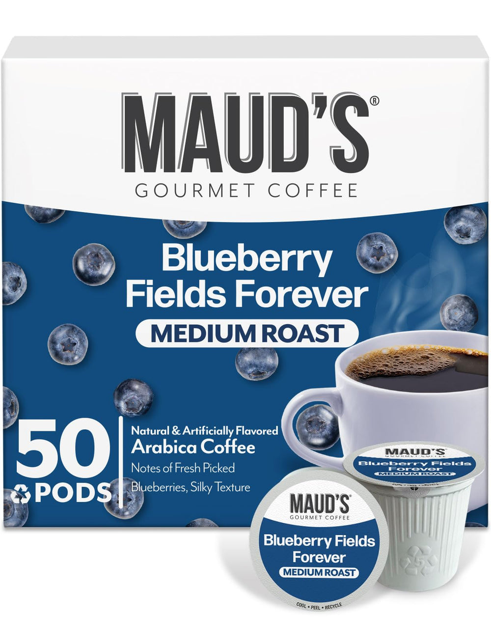 Maud's vista frontal del paquete de 50 cápsulas con presentación atractiva y beneficio conveniencia