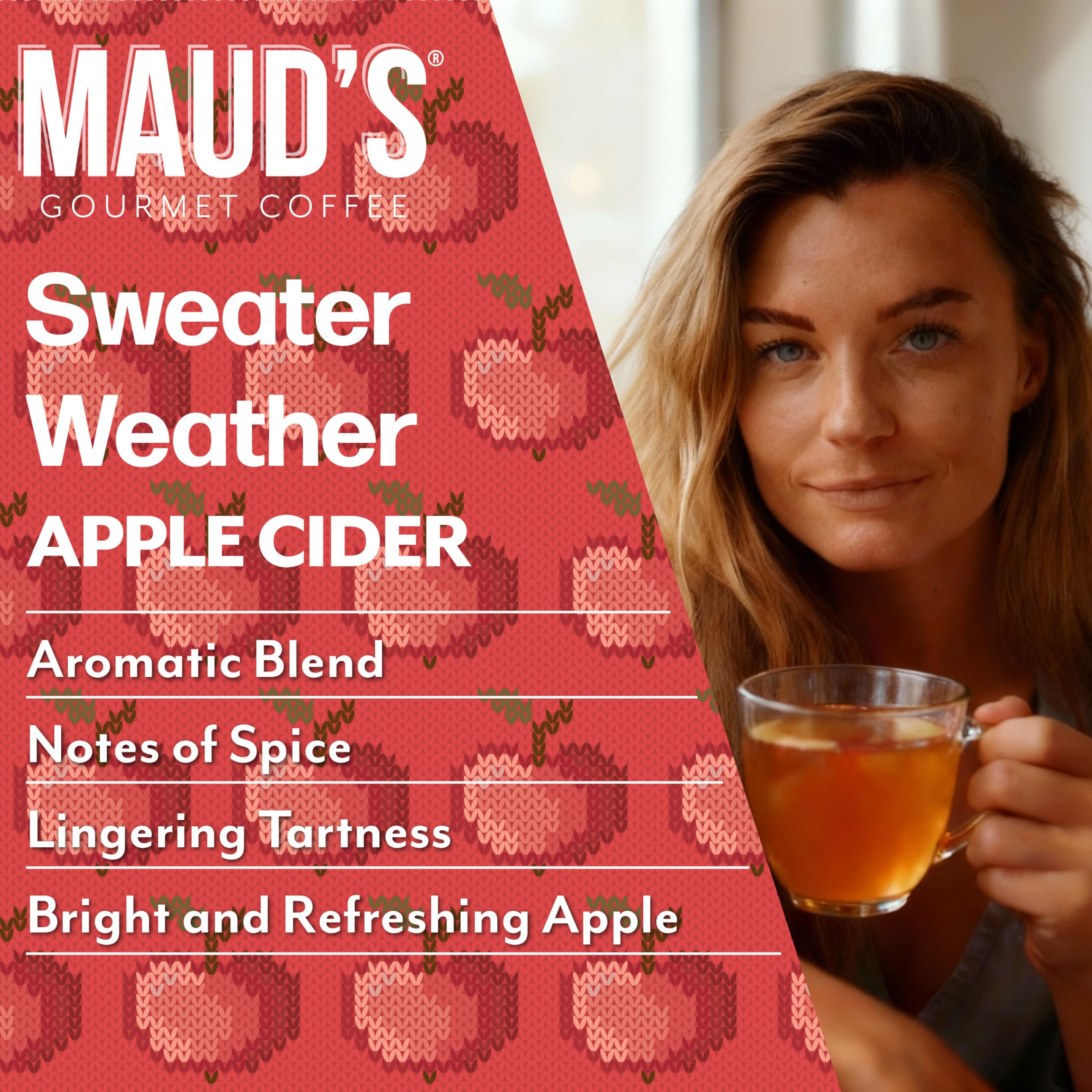 MAUD'S sidra caliente vertiéndose en taza que realza aroma reconfortante