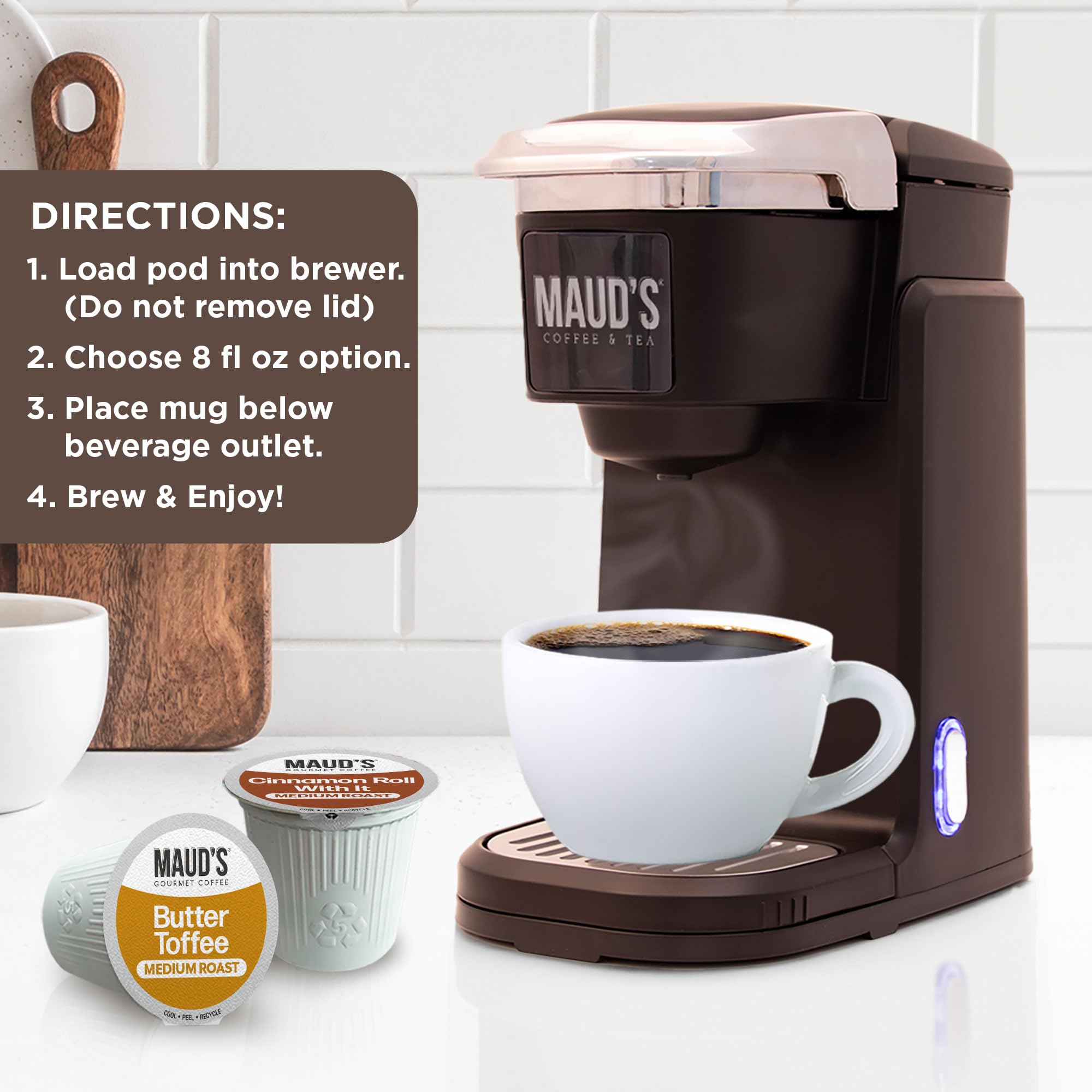 Escena de desayuno con Maud's para transmitir calidez y momento indulgente