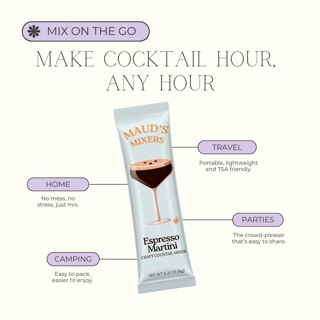 MAUD'S MIXERS etiqueta con lista de ingredientes reales y nota de autenticidad