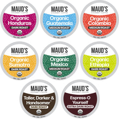 MAUD'S vista frontal del pack variado que muestra los 8 sabores y beneficio variedad