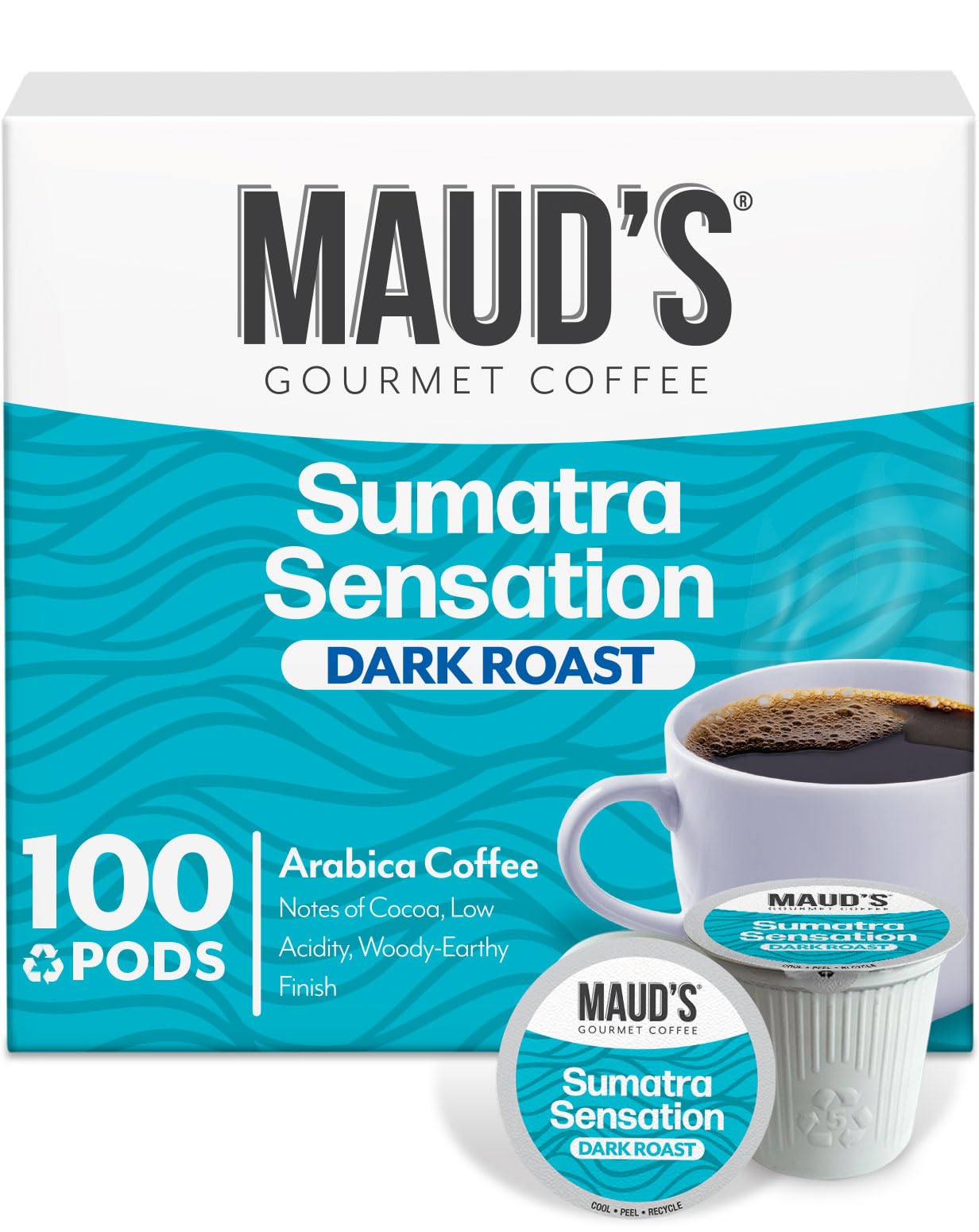 Maud's empaque frontal 100 cápsulas mostrando beneficios y diseño