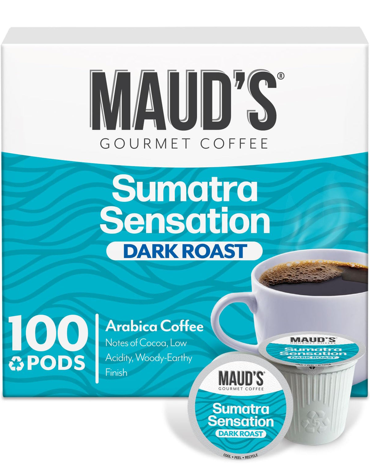 Maud's empaque frontal 100 cápsulas mostrando beneficios y diseño