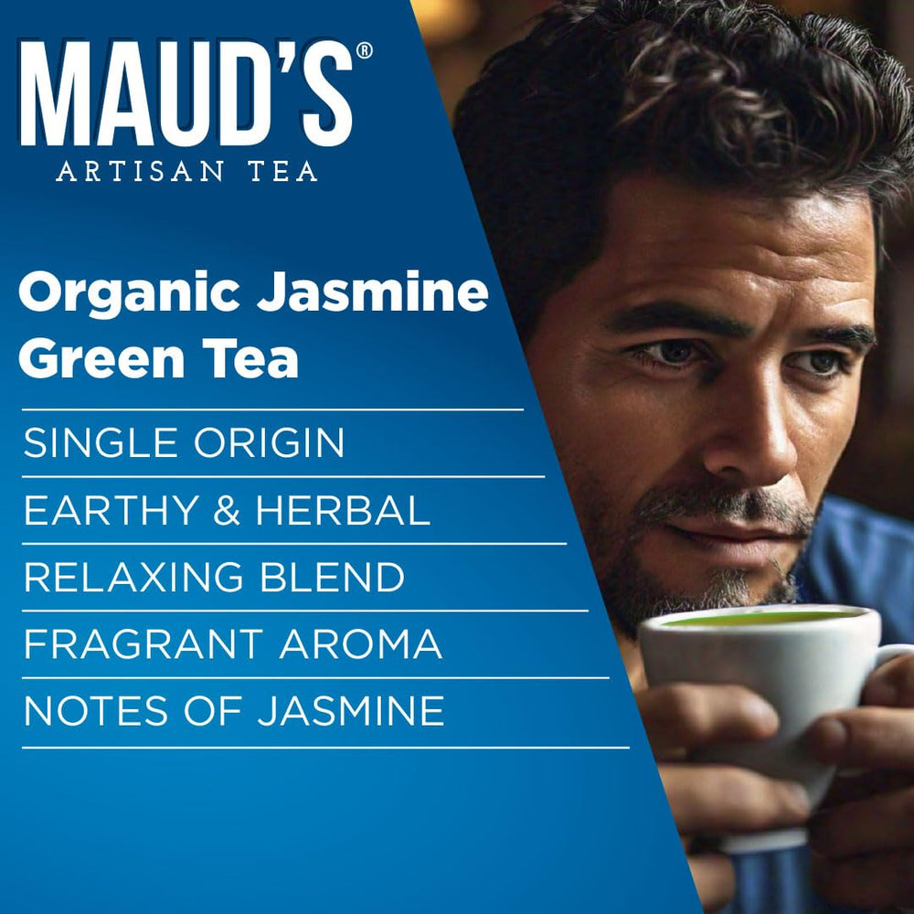 MAUD'S taza con té verde jazmín preparado, aroma floral visible y confort