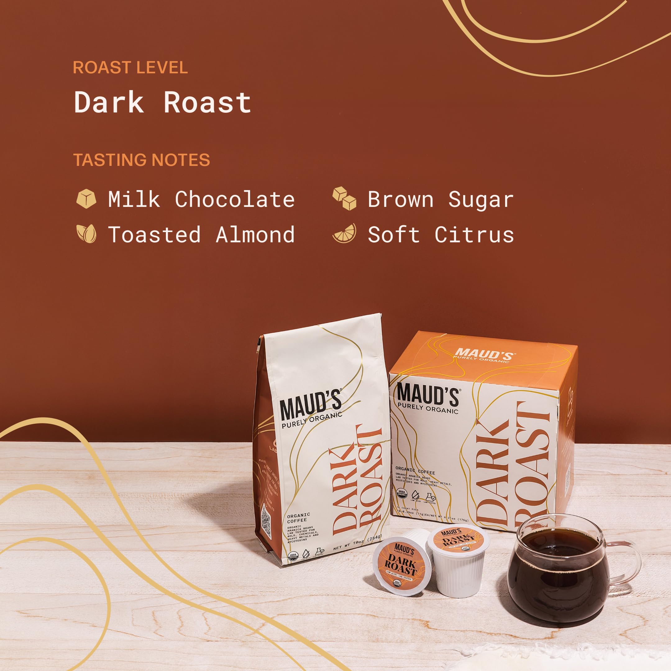 MAUD'S primer plano del café molido dentro de la cápsula, aroma intenso