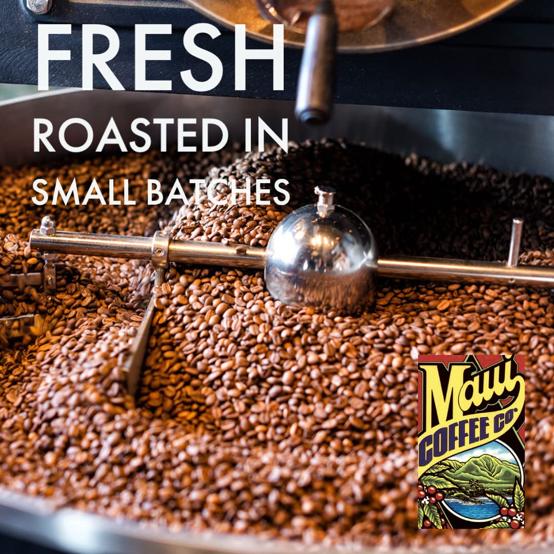 Maui Coffee Co macadamias y granos muestran ingredientes y notas de sabor