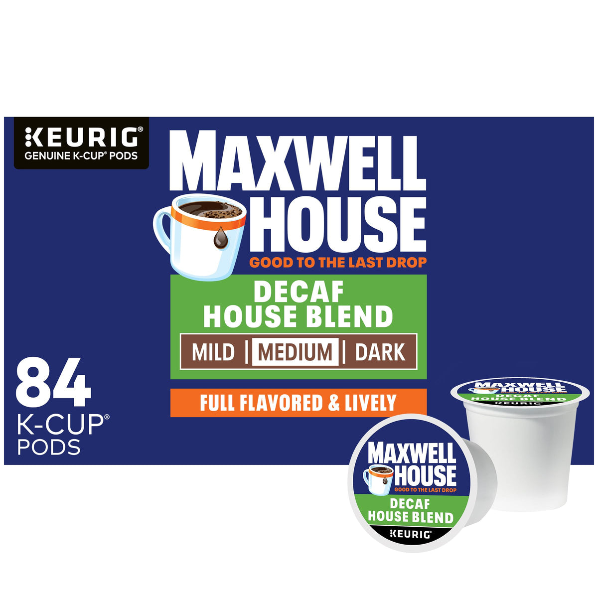 MAXWELL HOUSE caja frontal con 84 cápsulas, ofrece conveniencia y stock prolongado