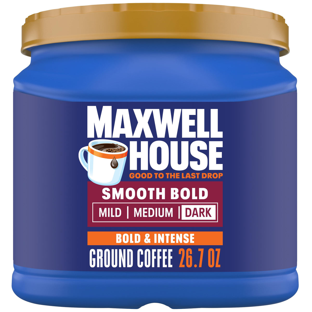 Maxwell House lata frontal mostrando el diseño y beneficio de conservación